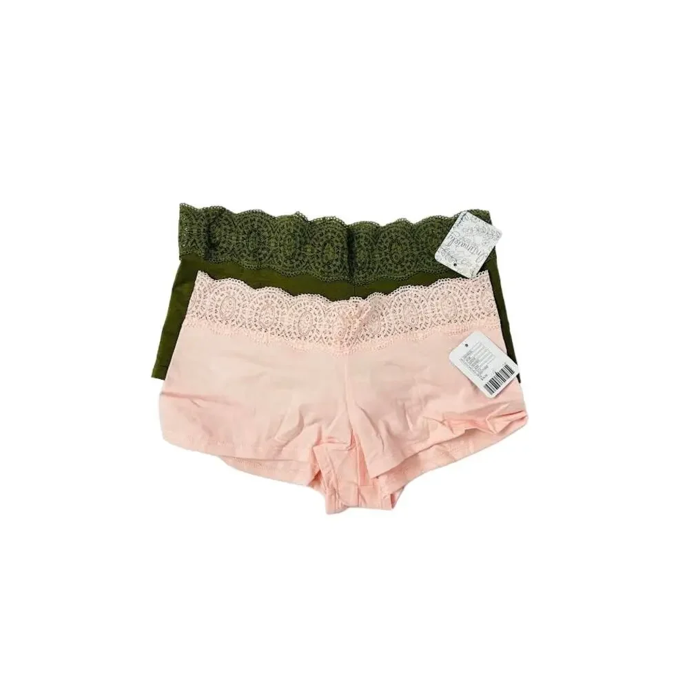 NWT! Free People Cotton Medallion Boyshorts 1MOSS/1PINK XS ( 2-PACK)‎
